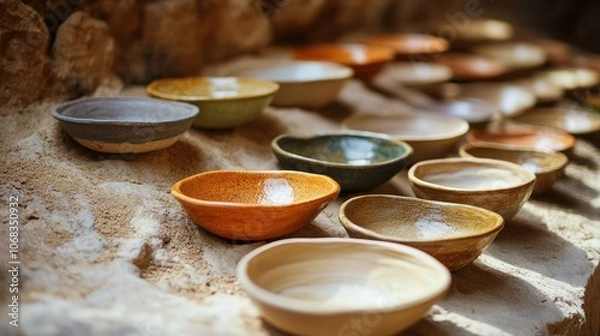 Obraz Colorful Ceramic Bowls by Sandy Surface