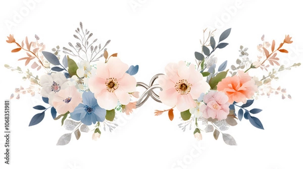 Fototapeta Elegant floral arrangement with intertwined rings, perfect for weddings
