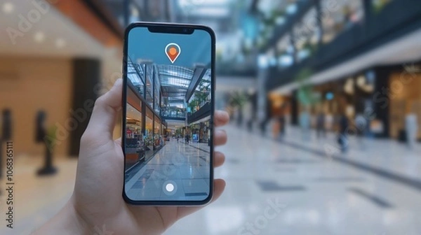 Obraz Augmented Reality Navigation App on Smartphone in Shopping Mall
