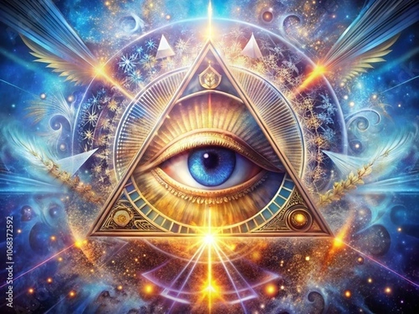 Fototapeta Eye of Providence Metaphysical Occult Artistic Poster Illustration Featuring Intricate Symbols, Mystical Elements, and a Captivating High Depth of Field Design for Spiritual Themes
