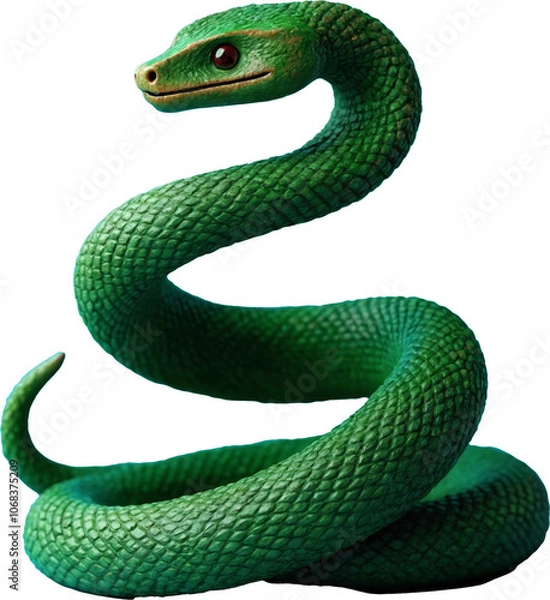 Obraz A bright green snake coiled among delicate flowers and leaves on a transparent background. The illustration symbolizes harmony and beauty in honor of the Year of the Snake in the Eastern calendar.