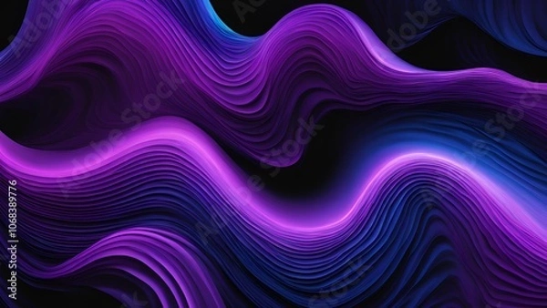 Obraz Background of purple and blue gradation wave lines waving on a black background, futuristic design for wallpaper.