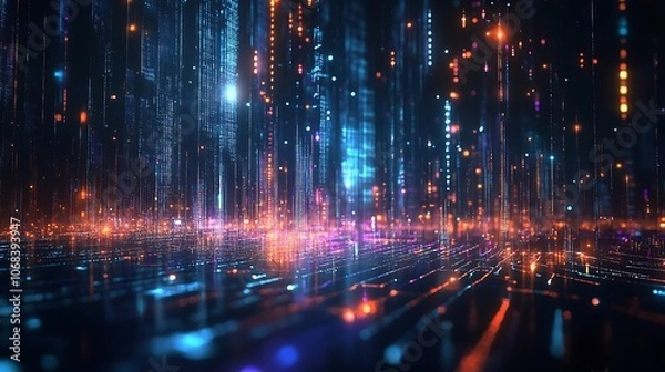 Obraz Abstract Digital Cityscape with Glowing Lines and Lights