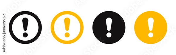 Fototapeta Caution alarm icons set. Danger, attention, yellow and black fatal error message element, exclamation mark of warning attention. Vector illustration.