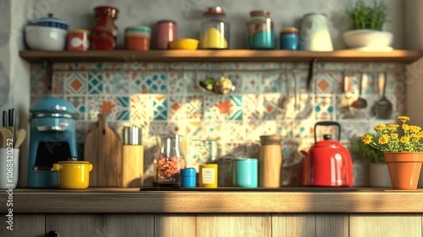 Fototapeta Colorful Kitchen with Charming Backsplash Tiles