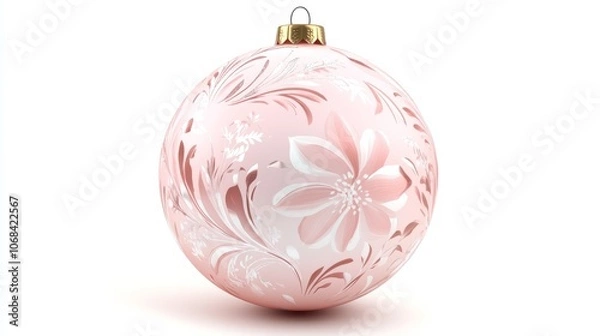 Fototapeta pink christmas tree ball with pattern isolated on white