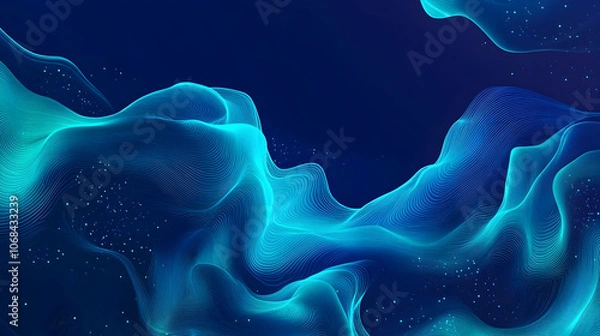 Obraz Podcast cover background design with abstract sound wave motifs in dark blue and bright cyan, perfect for music or audio-related content