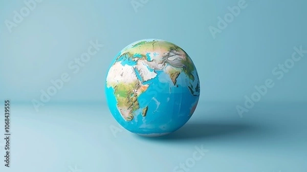 Fototapeta 3D rendering of a beautiful planet Earth with detailed relief and blue oceans on a blue background.