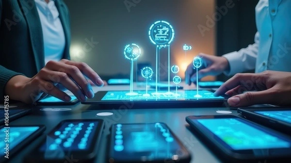 Fototapeta Holographic Digital Elements Interaction and Technology