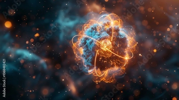 Fototapeta Cesium atom single valence electron highlighting reactivity and use in atomic clocks and ion propulsion systems for precise technological applications