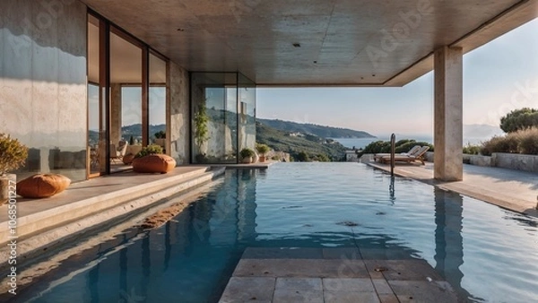 Obraz Modern Italian Villa with Infinity Pool and Scenic Views