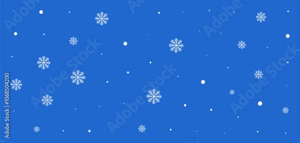 Fototapeta Vector holiday background with blue winter snow and white snowflake flake pattern. Cold sky illustration.