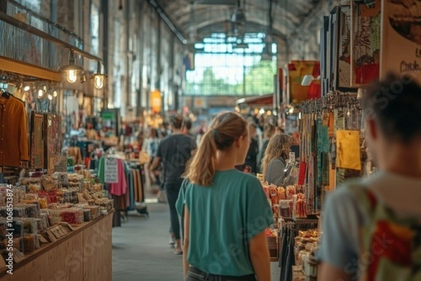 Fototapeta Exploring the Vibrant Atmosphere of a Bustling Market: A Journey Through Unique Stalls and Artistic Creations