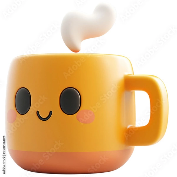 Fototapeta Cute Yellow Coffee Mug with Heart-Shaped Steam