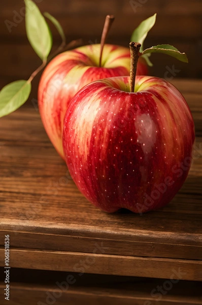 Obraz red apple on wooden table