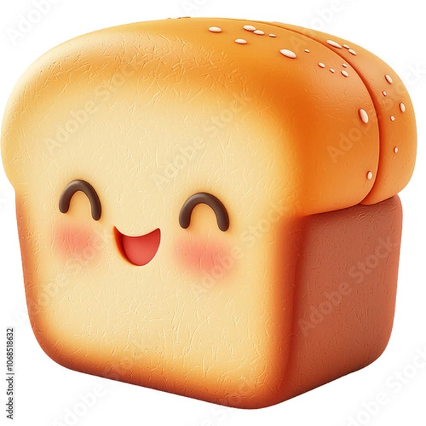 Obraz Cute Animated Bread Loaf with Happy Facial Expression