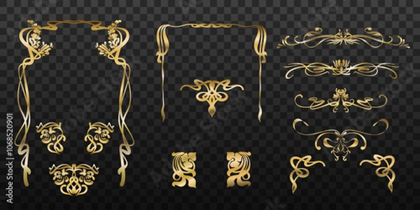 Fototapeta Elegant Gold Ornamental Vector Set - Art Nouveau Frames
