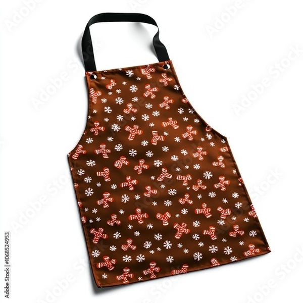 Fototapeta A Christmasthemed apron with gingerbread man print, kitchen accessory, photorealistic fabric texture,  white background for removing background
