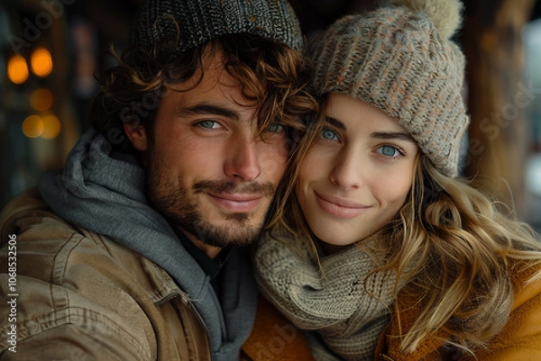 Fototapeta Portrait of happy couple time at home apartment indoors inside house home AI generative