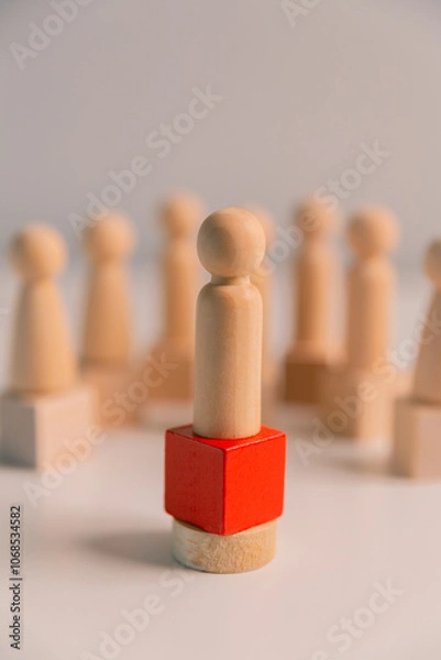 Fototapeta Successful manager demonstrates strong leadership by guiding group in right direction, inspiring them to follow innovative ideas and stay ahead of competition. influence, supervision, attitude.