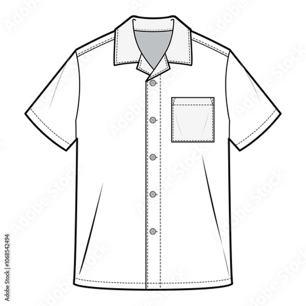 Obraz Men's Cuban Collar Shirt, Flat Sketch, Technical Drawing

