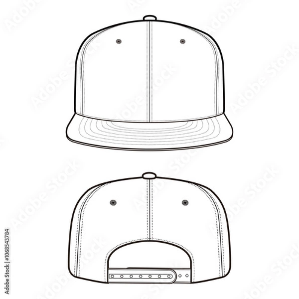 Obraz Flat brim snapback front and back view vector illustration

