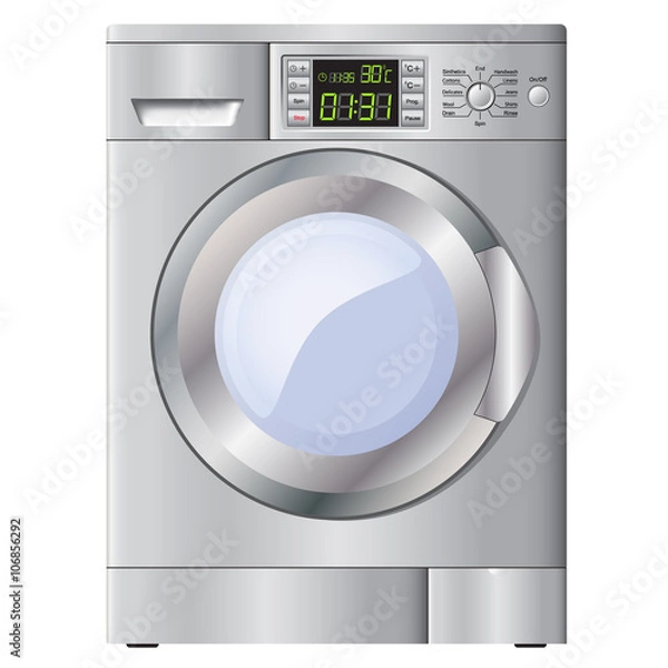 Fototapeta Modern washing machine silver. Isolate on white background. Vector image.