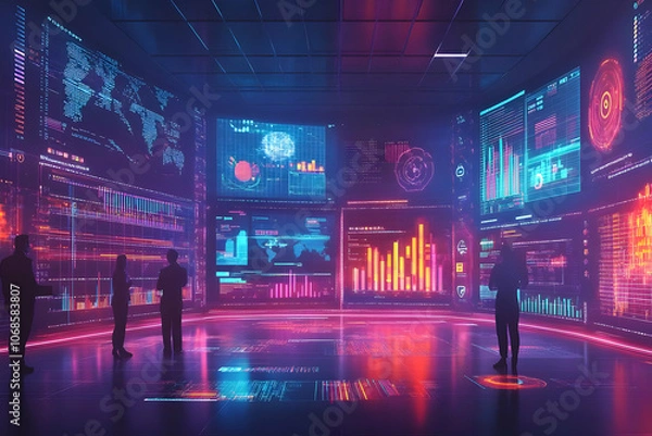 Fototapeta 3D Illustration - Futuristic Data Center with Business Analytics