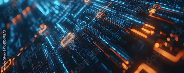 Fototapeta 3D Abstract Background Data Stream Code Technology
