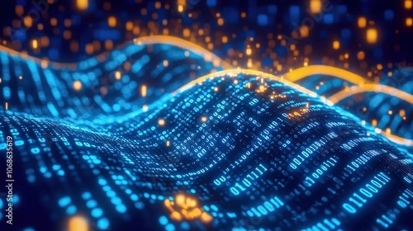 Fototapeta Vibrant Digital Landscape with Circuitry Patterns and Iceberg Texture.