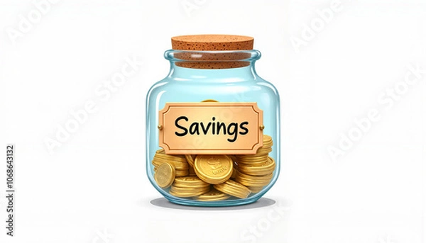 Obraz Cartoon-style savings jar with gold coins and "Savings" label