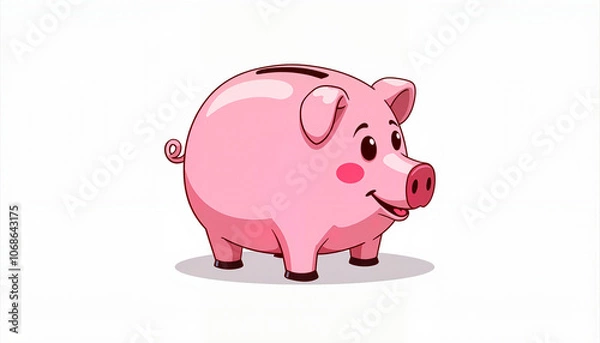 Obraz Cute pink piggy bank illustration on white background