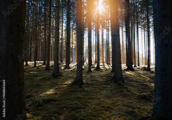 Obraz Pine forest in Sweden during autumn.