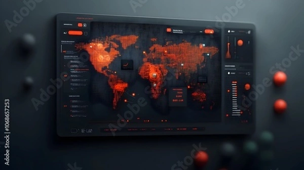 Fototapeta Innovative AI driven Global Logistics Dashboard Featuring Cutting Edge Data Visualizations Real Time Analytics and a Clean Minimalist Bauhaus Inspired Design