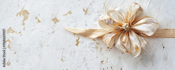 Fototapeta Gold Ribbon Bow on White Background