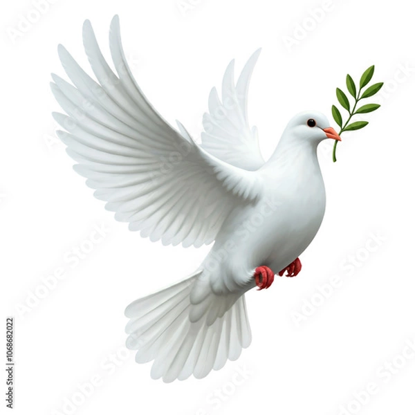 Fototapeta white dove in flight on a transparent background with an olive branch dove of peace