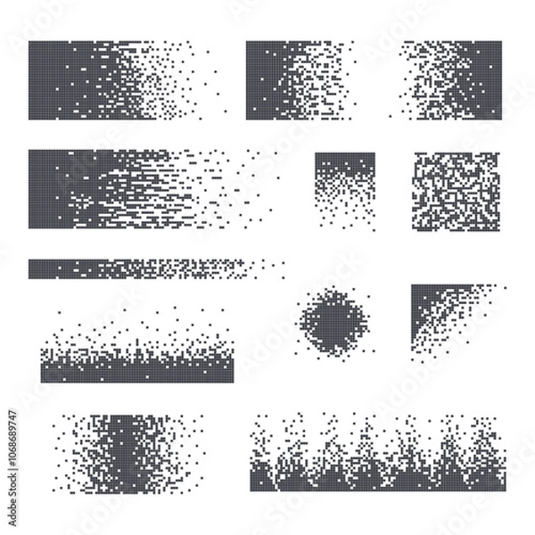 Obraz Pixel mosaic textures with simple square particles. Dispersed dotted pattern, decay effect, pixel disintegration.