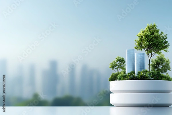 Fototapeta Innovative urban architecture integrates green spaces and smart technology