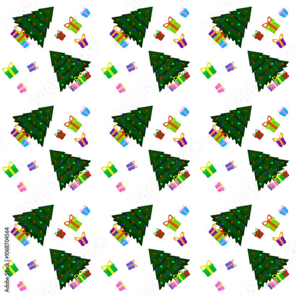 Obraz Decorative pattern with Christmas trees and gift boxes