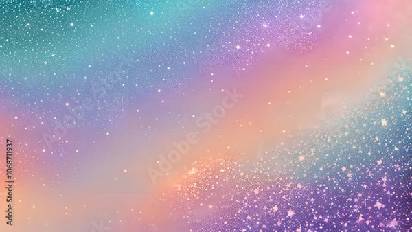 Fototapeta A prismatic gradient background featuring teal peach and purple with delicate holographic glitters, AI generated
