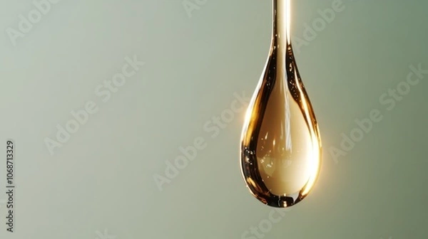 Fototapeta ミニマルな緑の背景に輝く金色の液体の滴
