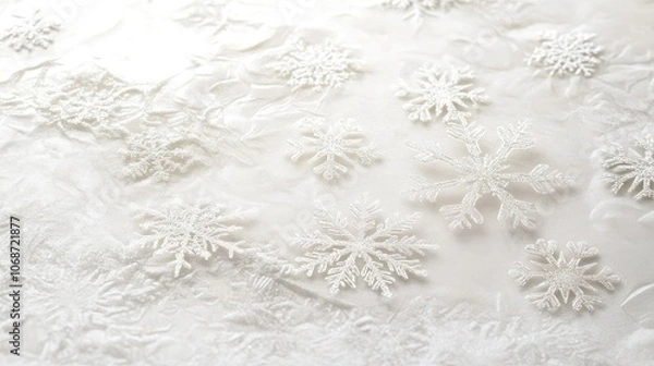 Obraz Snowflake Patterns on White Background for Winter Themes