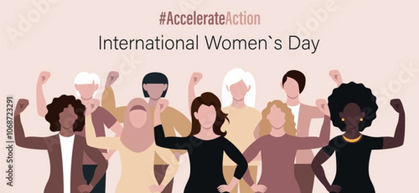 Obraz International Women's Day banner. IWD2025 campaign theme #AccelerateAction. Vector illustration