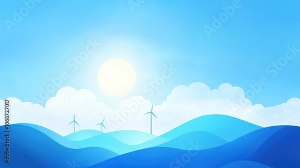 Fototapeta Digital Wind Turbines Against Blue Sky