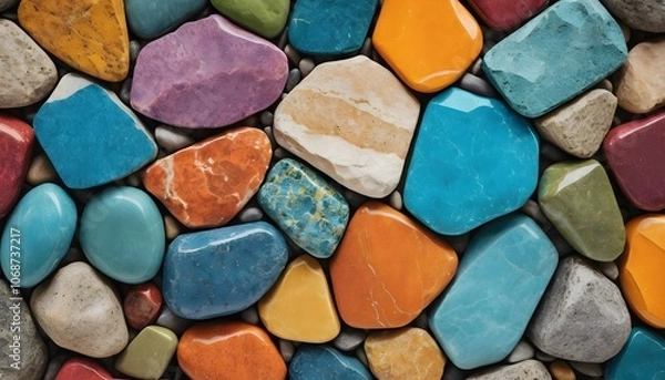 Fototapeta Background photo of stone, agate stone of various colors and sizes, marble stone, stone on the beach, smooth and round