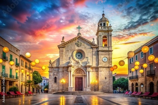 Fototapeta San Nicola di Bari Cathedral, Italian Architecture, Rule of Thirds, Photorealistic AI Art