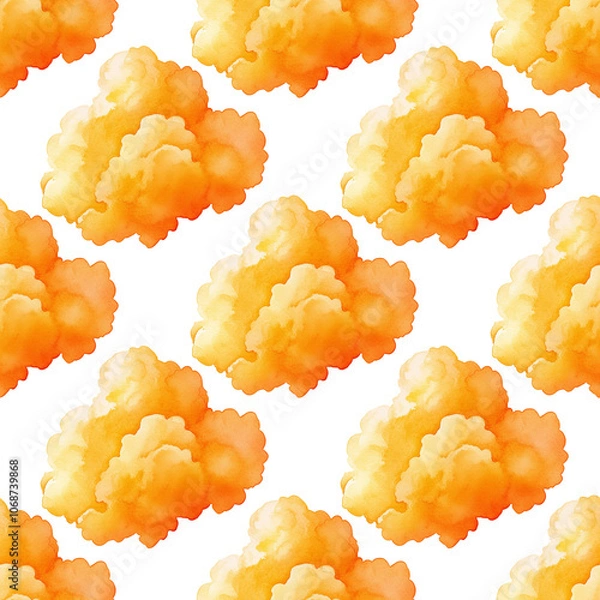 Fototapeta seamless pattern with orange- yellow watercolor clouds