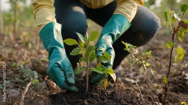 Fototapeta Planting a New Sapling in Fertile Soil