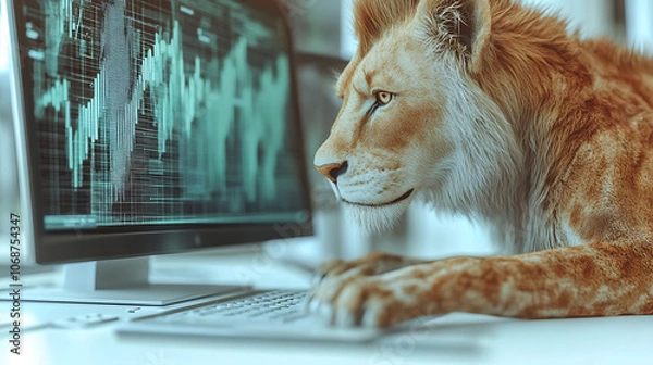 Fototapeta Cyber Lion Analyzing Stock Market Data