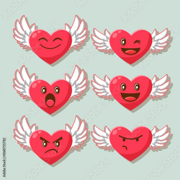 Fototapeta heart expression with wings set in vector